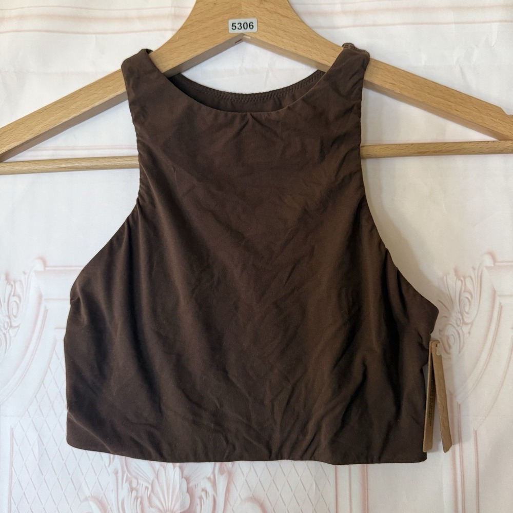SKIMS High Neck Racerback Crop Tank Top Cocoa Brown Size XXS NWT
